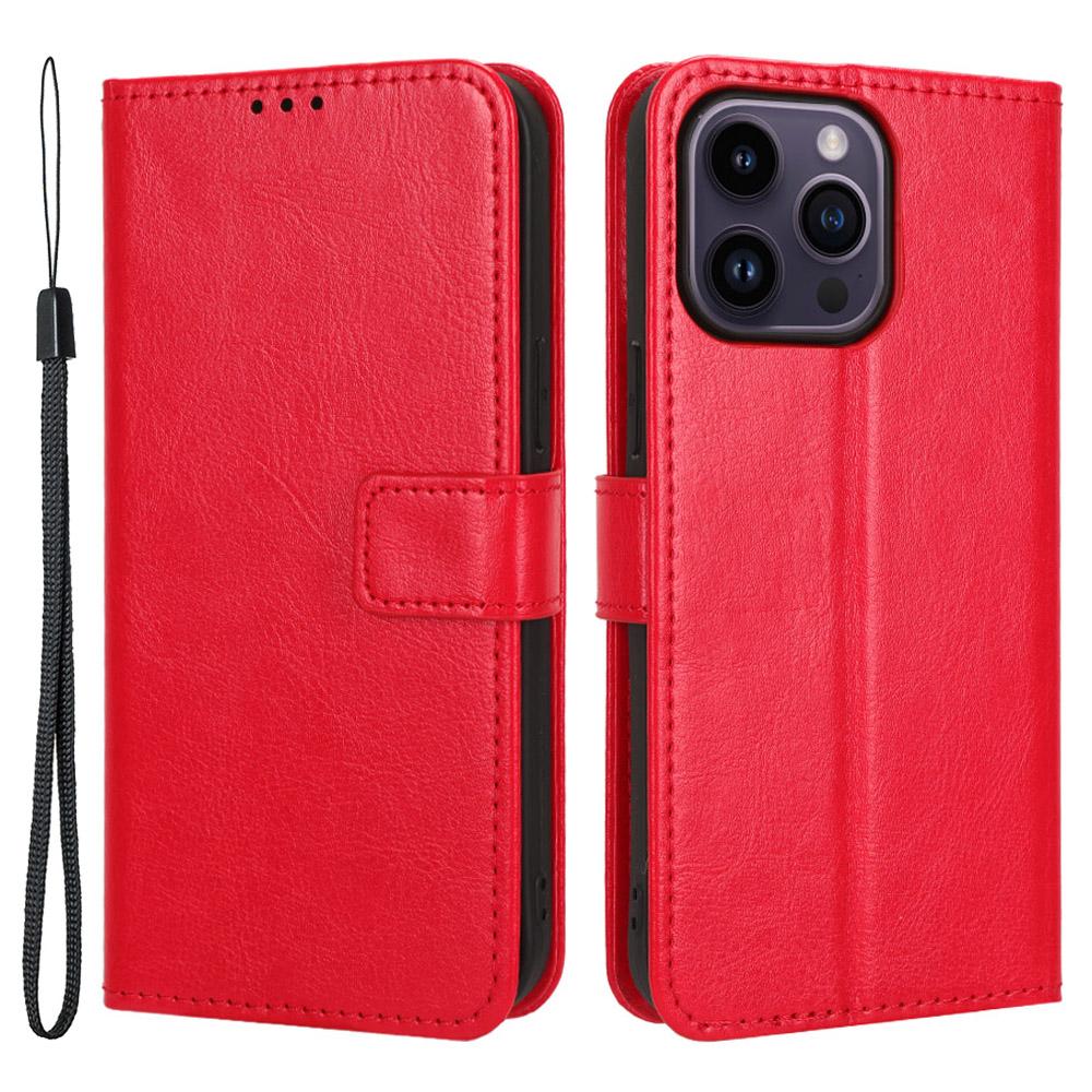 

For iPhone 15 Pro Case Crazy Horse Texture PU Leather Wallet Protective Phone Cover Red