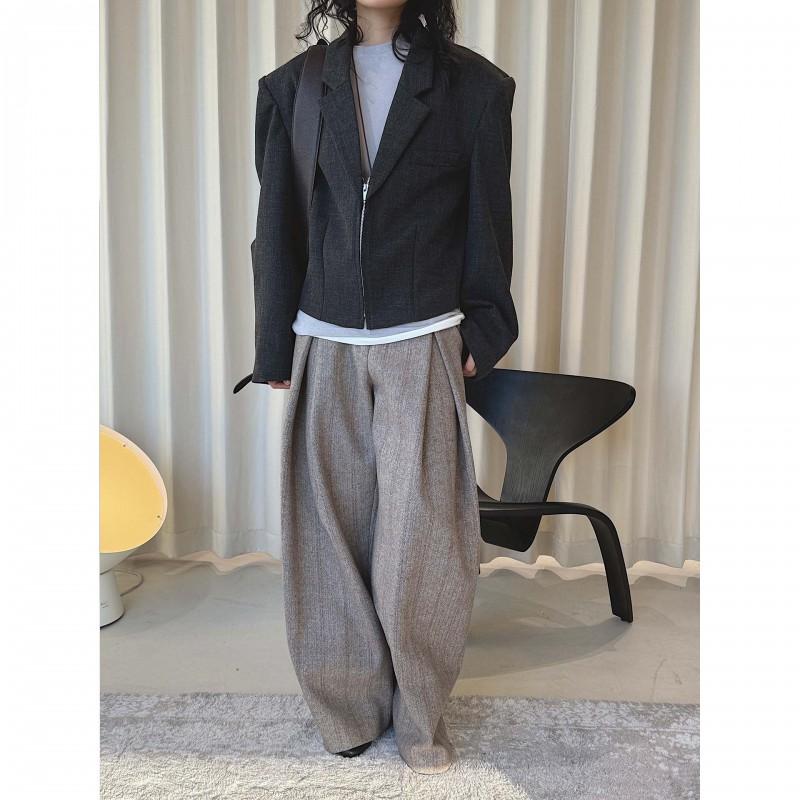 Womens Short Blazer 2025 Solid Color Zip Front Shoulder Pad Split Line Casual Jacket