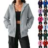 Women's Casual Zip Up Hoodie with Drawstring Hood and Side Pockets