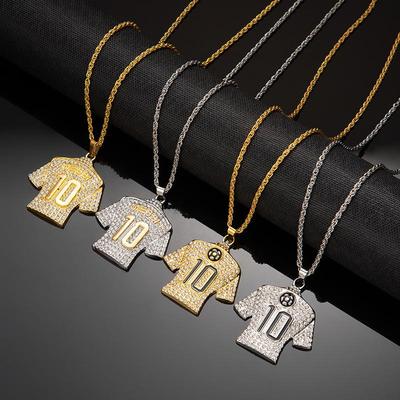 Collana Completamente di Diamanti MESSI No. 10 Catena Lunga a Maglia da Uomo a Maglia Intrecciata