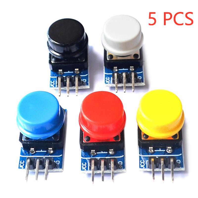 5Pcs Big Button Tactile Switch Module with Dust Cover, High-Level Output for Arduino & Electronics Projects