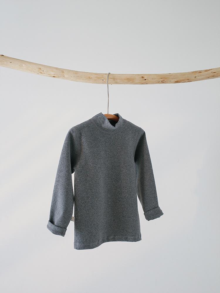 Kids  320g Pure Cotton Mid-Neck Stretchy Base Layer Shirt - Solid Color for Boys & Girls 130 cm