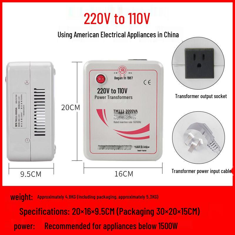 Shunhong 3000W Power Voltage Converter 220V to 100V/110V, TM111-3000VA Transformer
