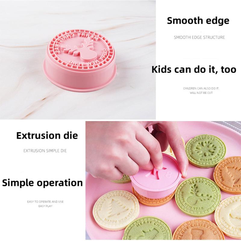 9Pcs/set 3D Christmas Cookie Mold DIY Cookie Press Baking Embosser Circular Mold New Year Party Decor Baking Tools