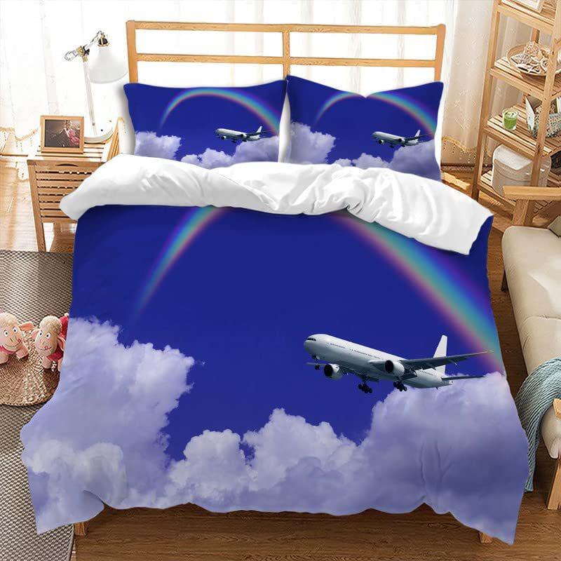 Aircraft Three-Piece Quilt Cover 3D Digital Printing Bedding Set Four Seasons Bed Cover