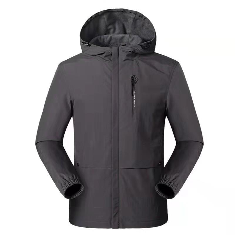 Spring Jacket for Men Solid Color Outdoor Hooded Hardshell Jacket for Men