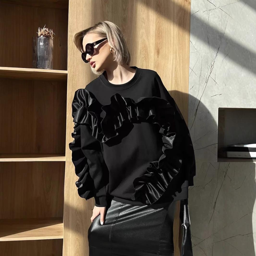 Женская осенне-зимняя повседневная свободная толстовка Love Lace Clash Color с круглым — фото 5