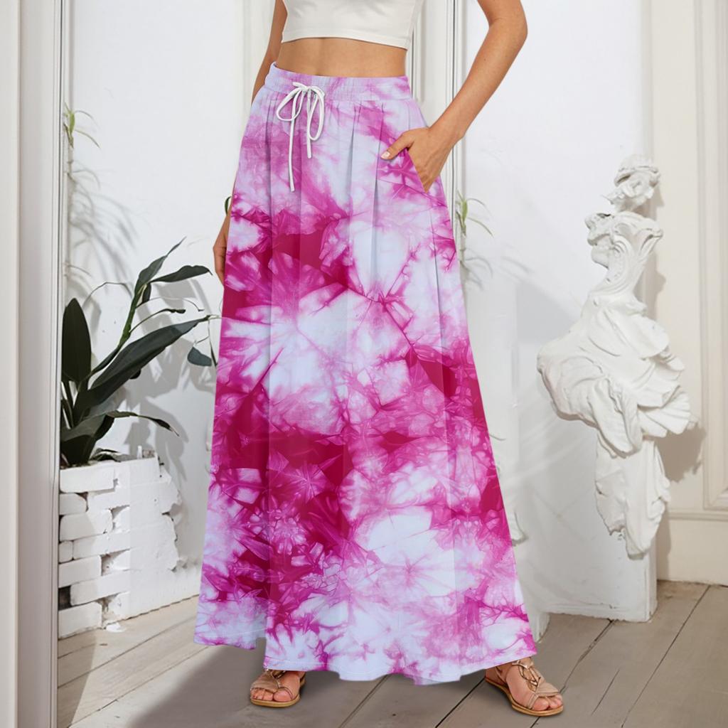 Women's Flowy Flared Ruffle Hem A Line Maxi Skirts Elastic Waist Elegant Tiered Layer Boho Long Skirts