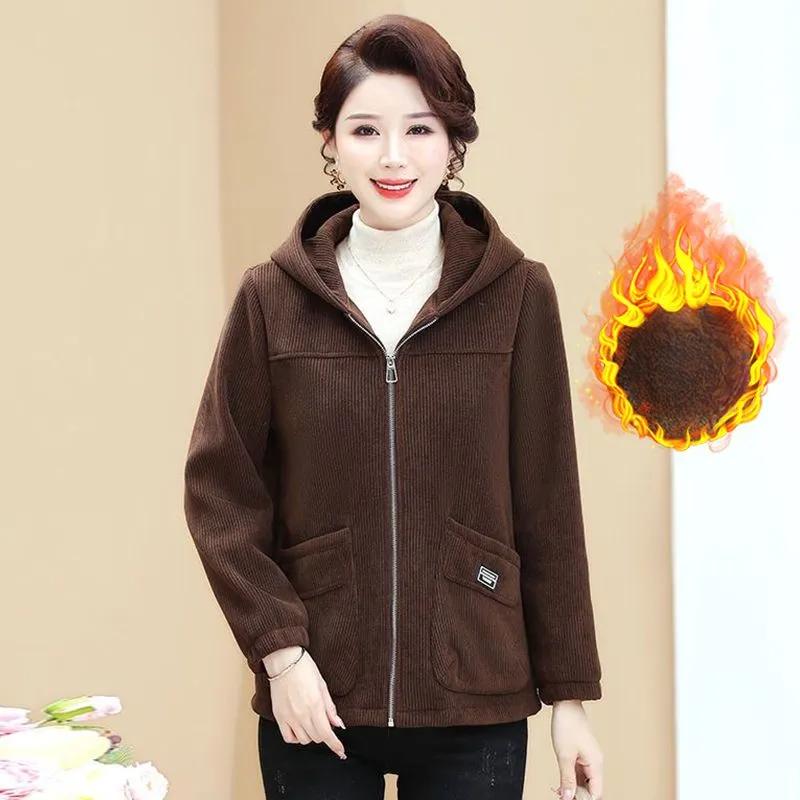 

Модная вельветовая толстовка с капюшоном и толстой подкладкой из вельвета, повседневная свободная куртка для мамы L кофейный