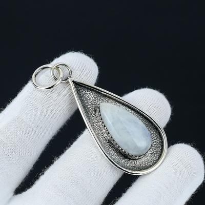 White Rainbow Moonstone Blue Flashy Gemstone Handmade 925 Sterling Silver Pendant, Natural Moonstone Jewelry Pendant Gift For Mother's Day