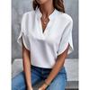 New Summer Women's Elegant Commuting Shirt Simple Solid Color Fashion V-neck Short Sleeved Shirt Loose Casual Holiday Shirt