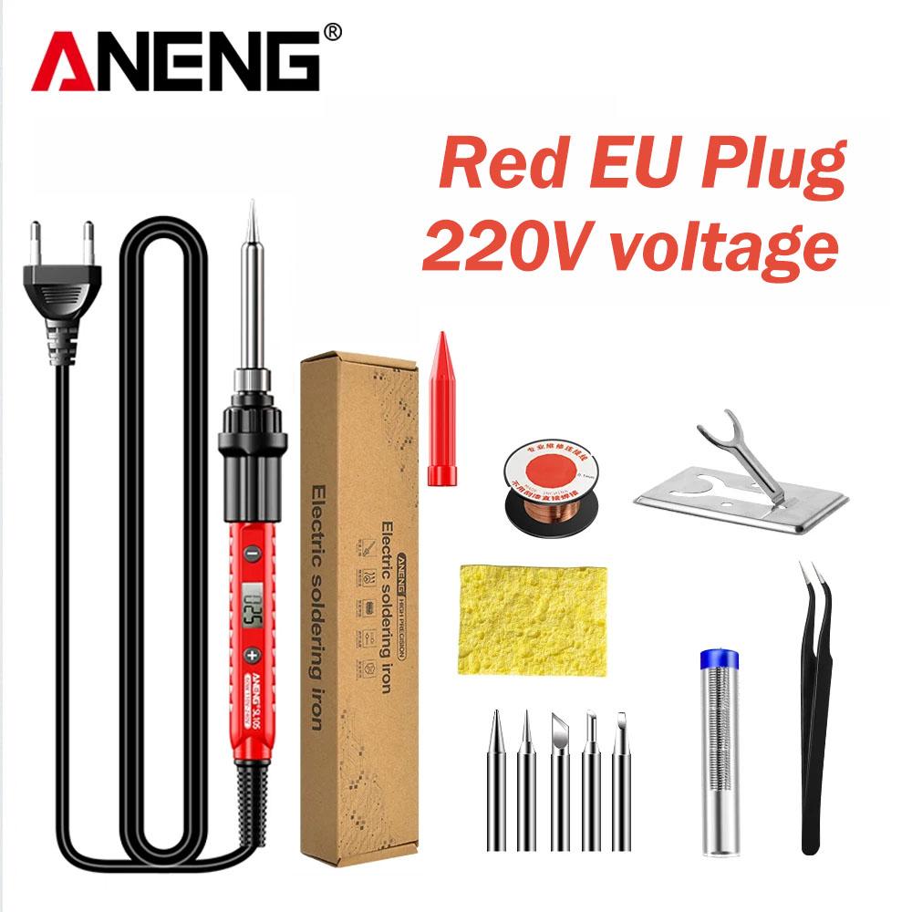 

Electric Soldering Iron 60W Adjustable Temperature ANENG LCD Digital Display Portable Kit SL105 Welding Repair Electrician Tools Red Pro EU 11 Kit