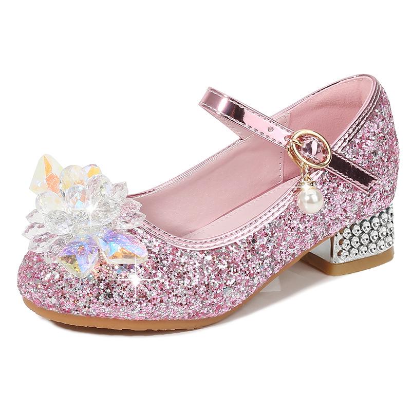 Mädchen Blaue Kristall Prinzessin Absätze - Frühling/Herbst Rutschfeste Modeschuhe mit Blumendetail für Kinder