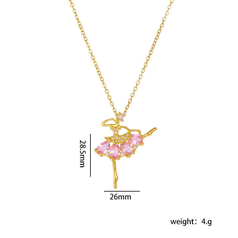 

Elegant Shiny Zircon Ballet Girl Pendant Necklace Stainless Steel Chain Dancing Girl Jewelry Gifts for Women Teen Girls