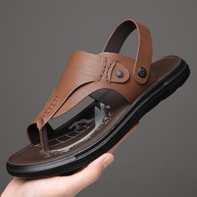 Nuevas Chanclas de Cuero para Hombre Verano Vintage Calzado para Hombre Zapatillas Muller Moda Casual Sandalias de Playa Doble Uso Hombre Media Chancla