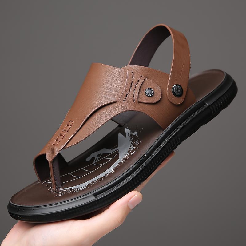 Fashion New Leather Flip-flops for Men Vintage Summer Wear Men Muller Slippers Fashion Casual Beach Sandals Dual-Purpose Male Half Drag