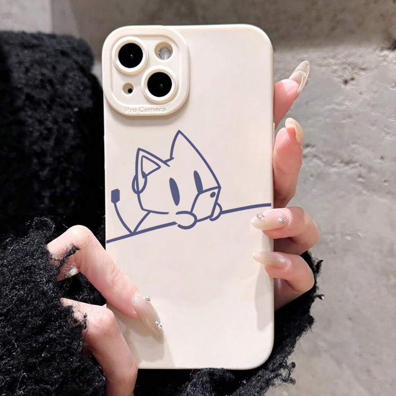 Cute Cartoon Line Cat Phone Case For Samsung Galaxy S25 S24 S23 Ultra S22 Plus S21 S20 FE A55 A54 A35 A15 Shockproof Cover