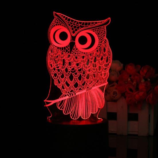 Noční LED světlo 3D na dotyk ve tvaru sovy, 7 barev, stolní lampa, domácí dekorace