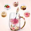 Glass Coffee Enamels Mug with Steel Spoon ,Best Birthday Valentines Gifts for Women,Enamel Flower Lead-free Glass Coffee Mugs Tea Cup