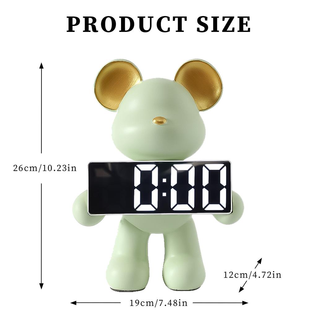 Resin Bear Alarm Clock Desktop Ornament Nordic Bear Decoration Battery/Plug-in Use Handicrafts Holiday Gifts for TV Wine Cabinet
