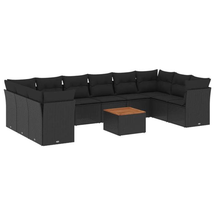 VidaXL Garden Lounge Set with Cushions 11 Pcs, Patio Sofas, Patio Furniture Set, Outdoor Furniture, Black 3256160