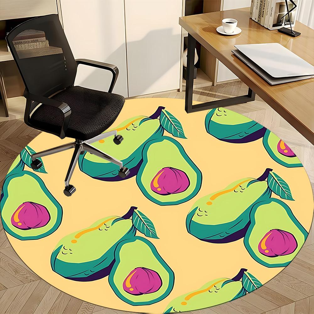 1 Stück Runde Büroteppich mit Avocado-Muster, Rutschfest, Weich und Langlebig, Büroteppich für Innendekoration, Perfekt für Büro, Dekoration yy260204008