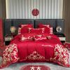 High-End Long-Staple Cotton Wedding 4Pcs Set Chinese Wedding Wedding Kit Big Red Embroidery Pure Cotton Wedding Bedding