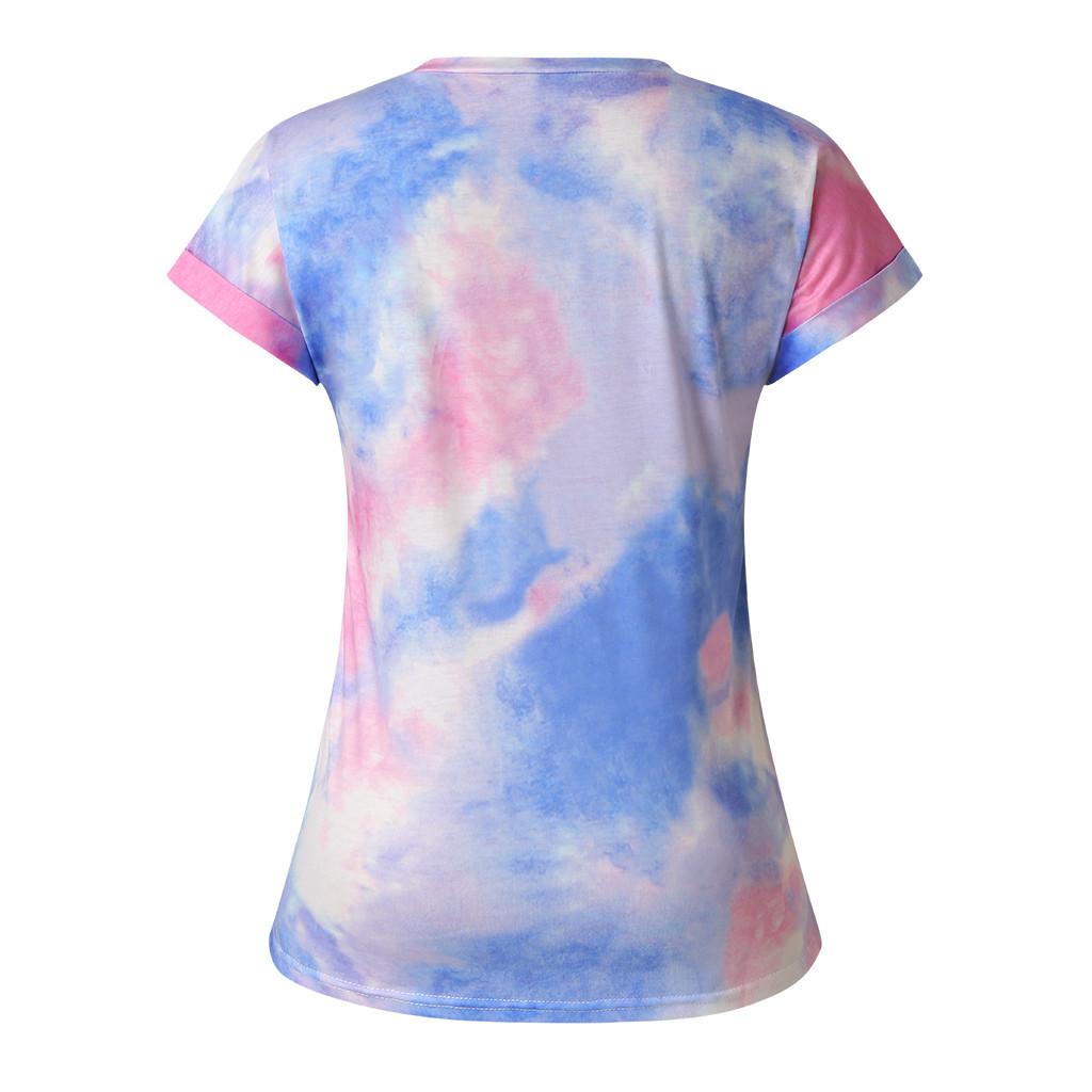 Women's Round Neck Short Sleeve Tie- Print Casual Loose Top T-Shirt Blouse