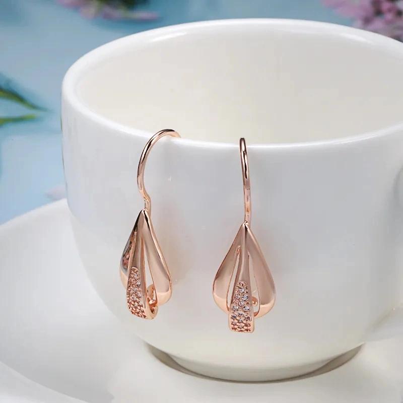 1 Water Pair Drop Glossy Golden Color Dangle Earrings For Women Zircon Wedding Fine Jewelry Vintage Long Earrings