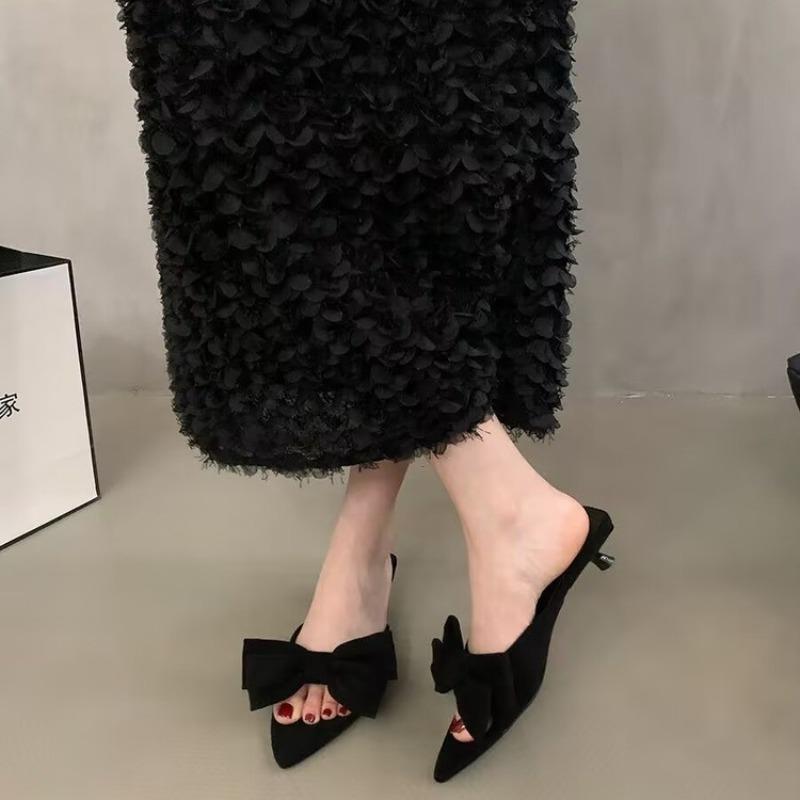 Fashion Women's Summer Butterfly-knot Low Heel Slippers Elegant Open Toe Party Dress Shoes Fashion Outdoor Ladies Slides Zapatos Mujer