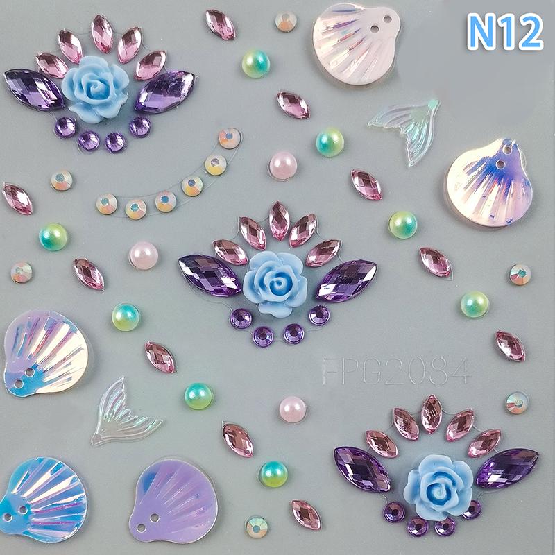 

1 аркуш Dreamy Diamond Patch 3D Face Jewels Mermaid Rose Temporary Tattoo Stickers Sweet Diy Body Art Decoration Makeup