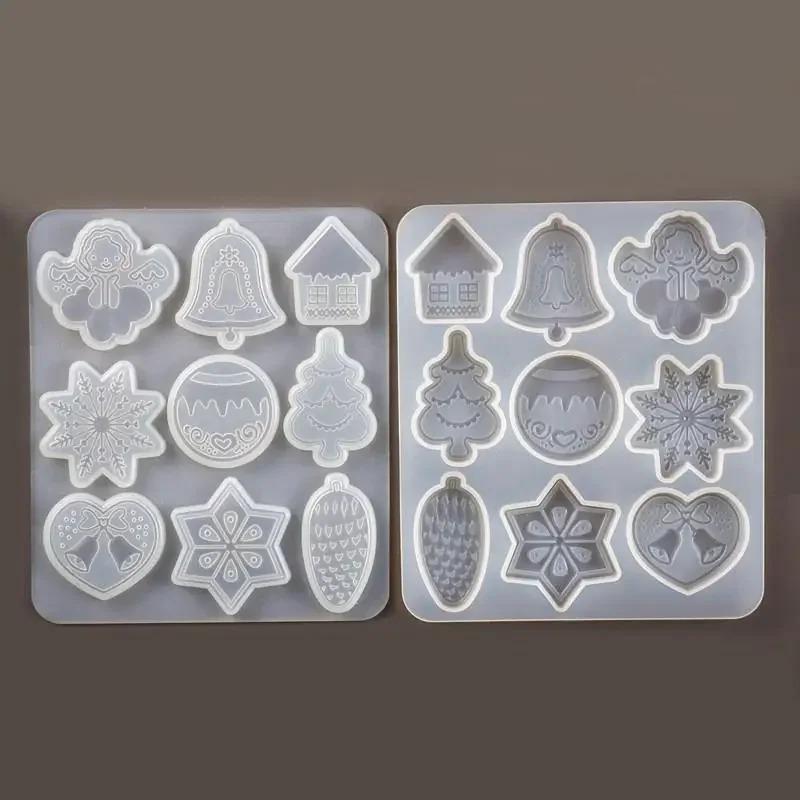 Christmas DIY Crystal Epoxy Mold Xmas Tree Snowflake Elk Pendant Keychain Listing Jewelry Silicone Mold Set Cookie Mold