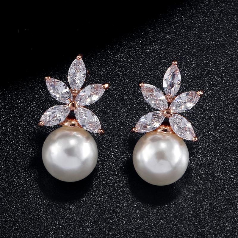 ZAKOL Temperament Imitation Zircon Flower Stud Earrings Elegant Leaf Marquise Zirconia Wedding Party Zircon for Women