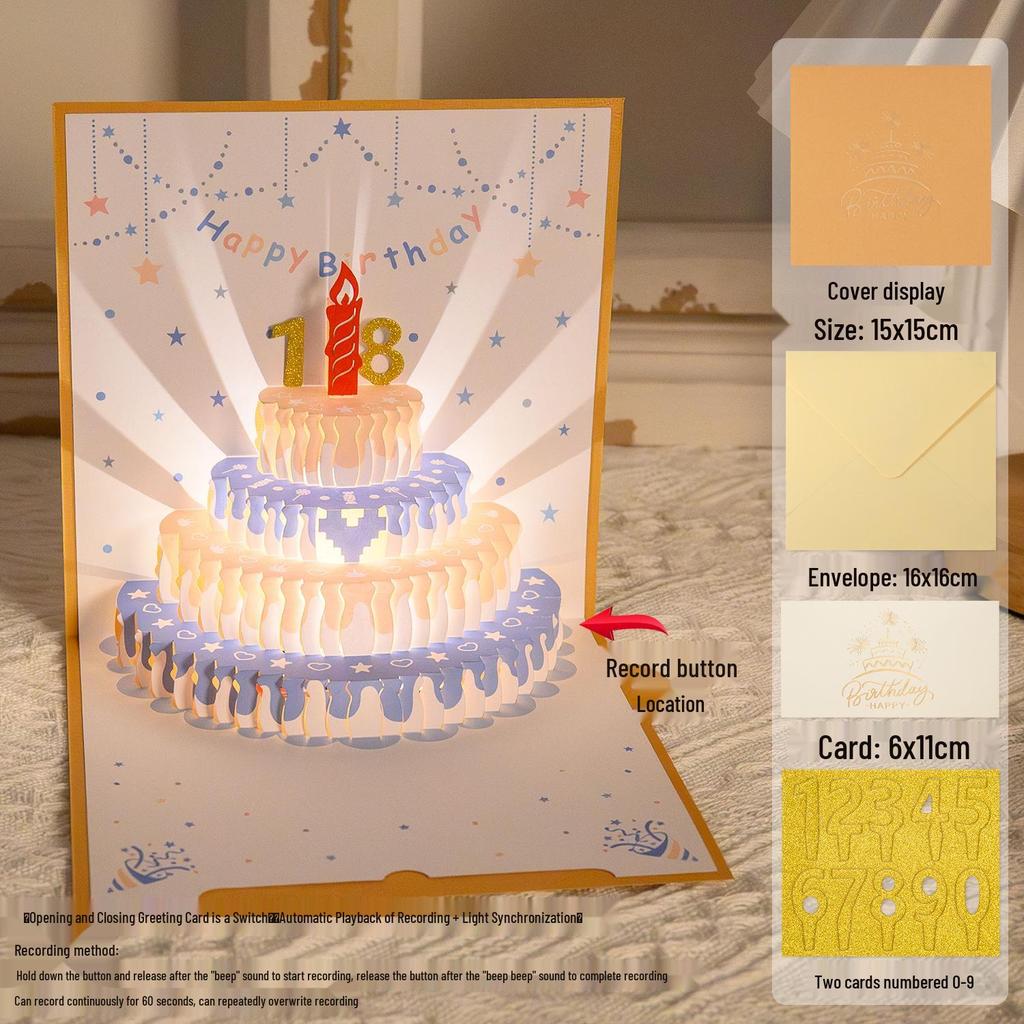 Biglietto Torta di Compleanno Pop-Up 3D - Saluto in Scultura di Carta di Alta Gamma