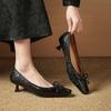 Krazing Pot Sheep Skin Summer Spring Autumn Stiletto Med Heels Butterfly-knot Women Square Toe Shallow Pumps