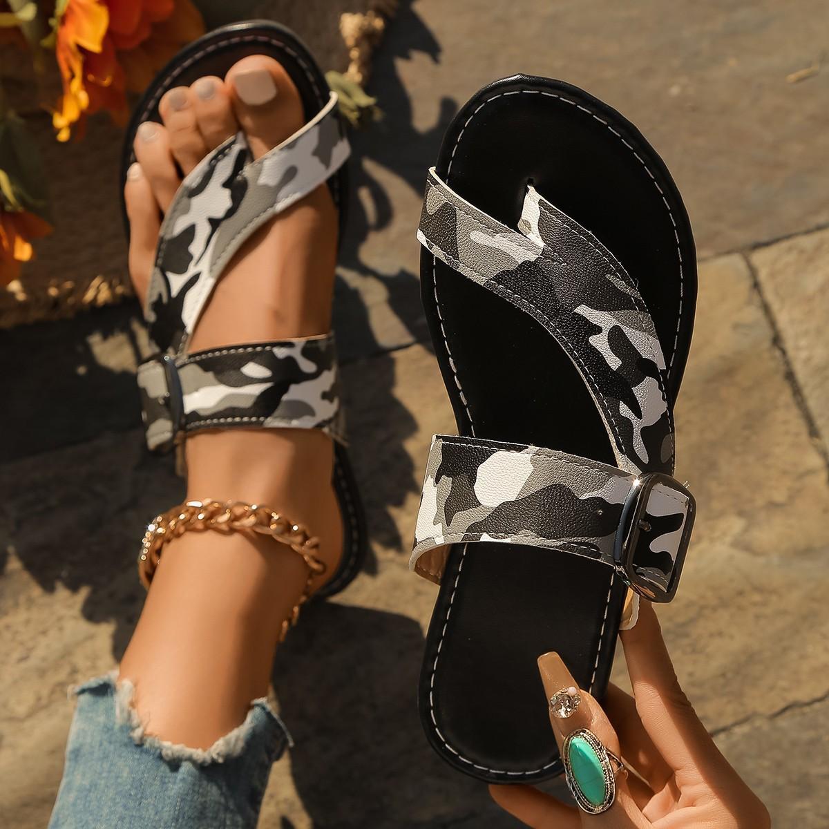 

New summer cover toe cool slippers women s new camouflage fashion flat casual outside beach women s shoes 43