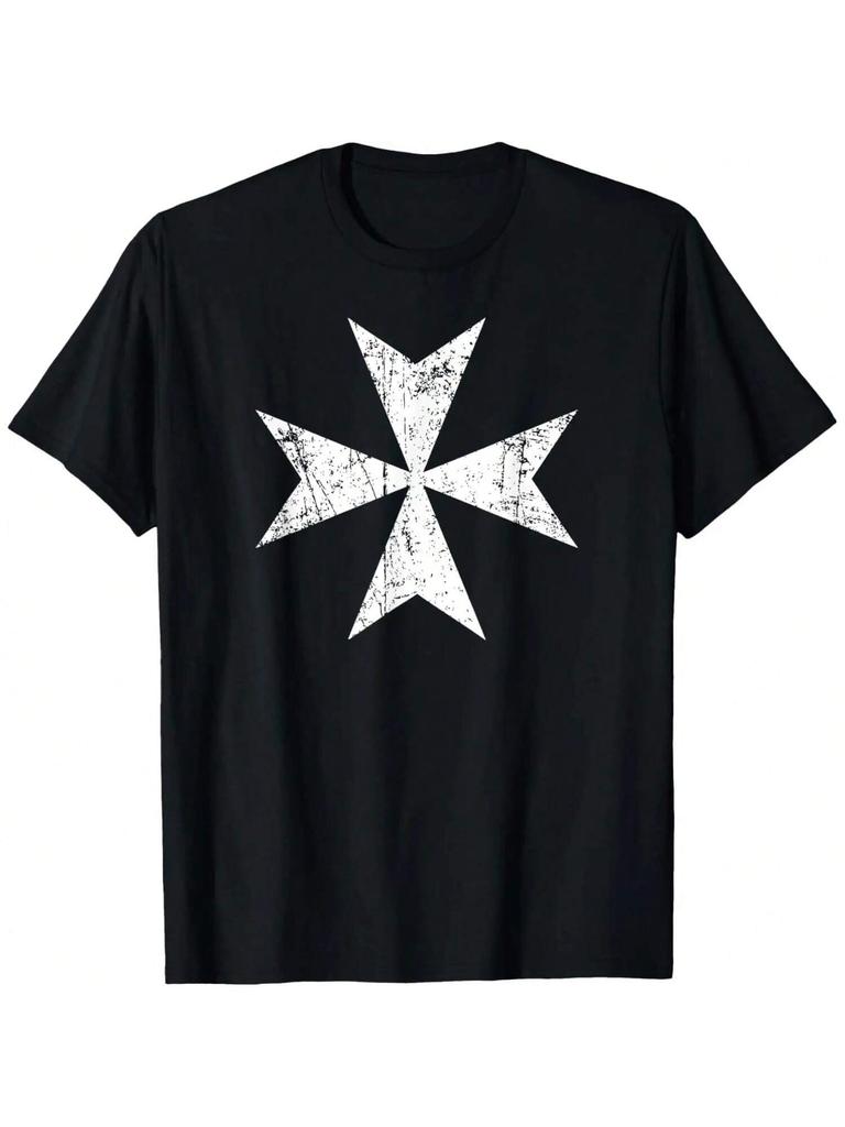 T-shirt Croce di Malta - Stampa Bianca Usurata T-shirt Croce di Malta