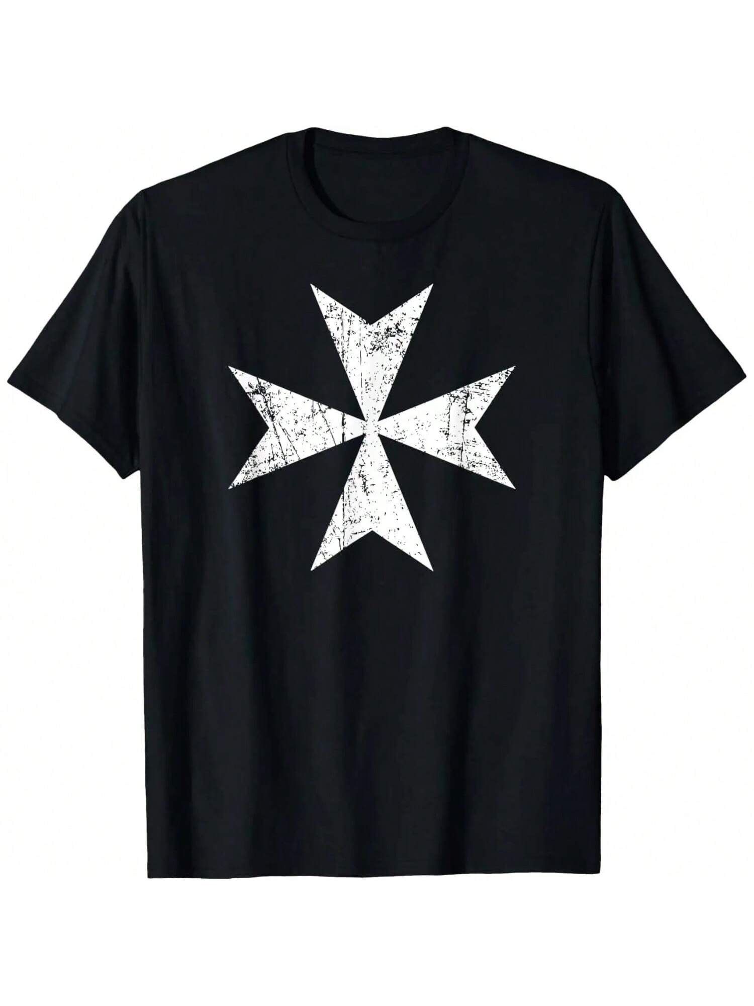 Maltese Cross T-Shirt - Distressed White Print Malta Cross T-Shirt S