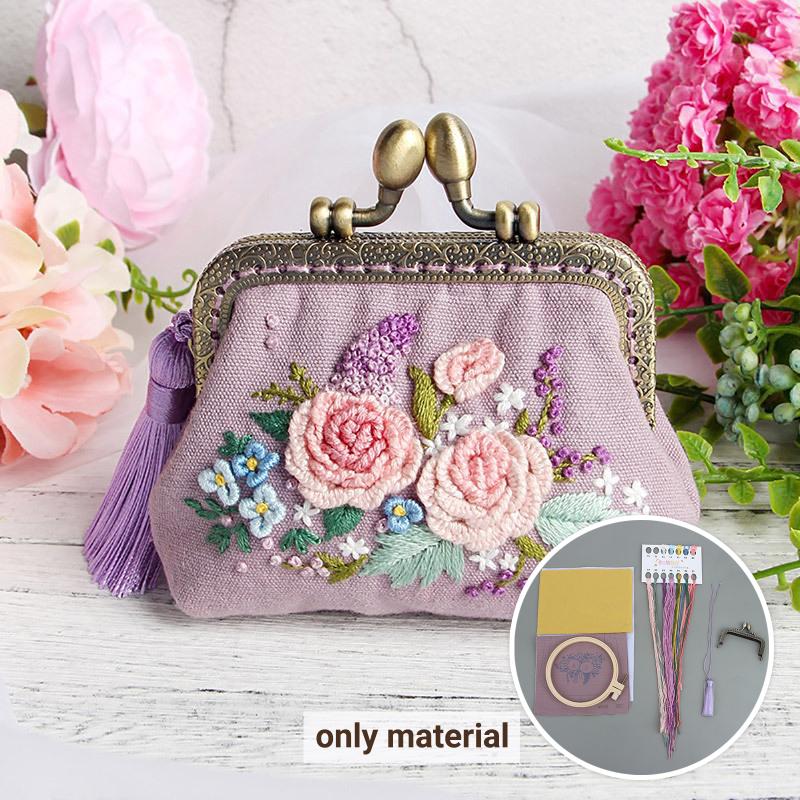 Korsstygn DIY-kit för nybörjare Blommönster Hantverksset för att göra Plånbok Väska Handväska Unik Personlig Presentidé