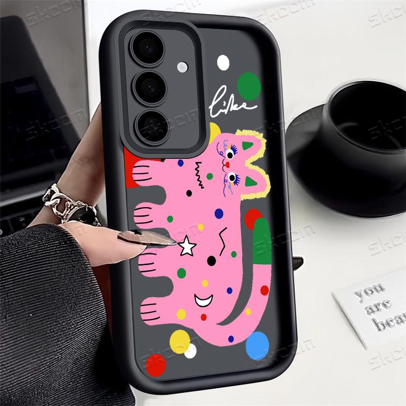 Kawaii Pink Cat Pattern Phone Case For Samsung Galaxy S25 S24 S23 S22 S21 Ultra Plus S20 FE A54 A55 A15 A35 Silicone Soft Cover