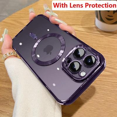 Fashion Plating Magnetic Wireless Charge Case For Magsafe For iPhone 16 15 14 13 12 11 Pro Max Soft Silicone Transparent Cover