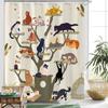 Funny Cartoon Cat Tree Printed Shower Curtain Cute Boho Anime Kittens For Bathroom Decor