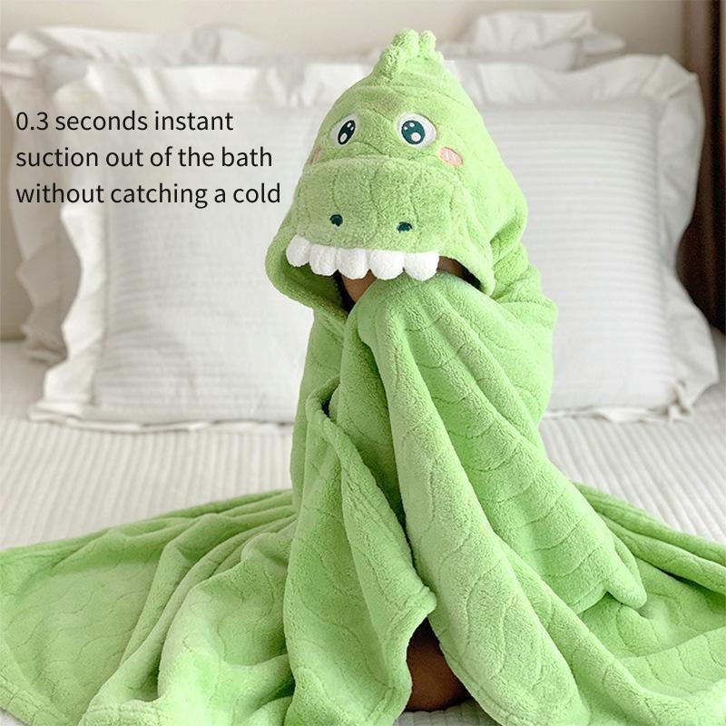 80x120cm Children Bath Towel Cashmere Cape with Baby Hat Cartoon Bathrobe Thickened Absorbent and Non Shedding Wrap Towel