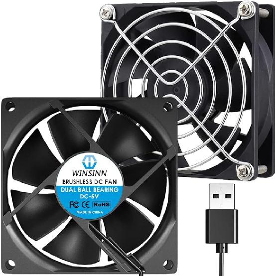 WINSINN DC 80mm USB Fan 5V 8025 Sleeve Bearing Brushless Cooling 80mmx25mm 2PIN (Pack of 2Pcs) 80x80x25mm