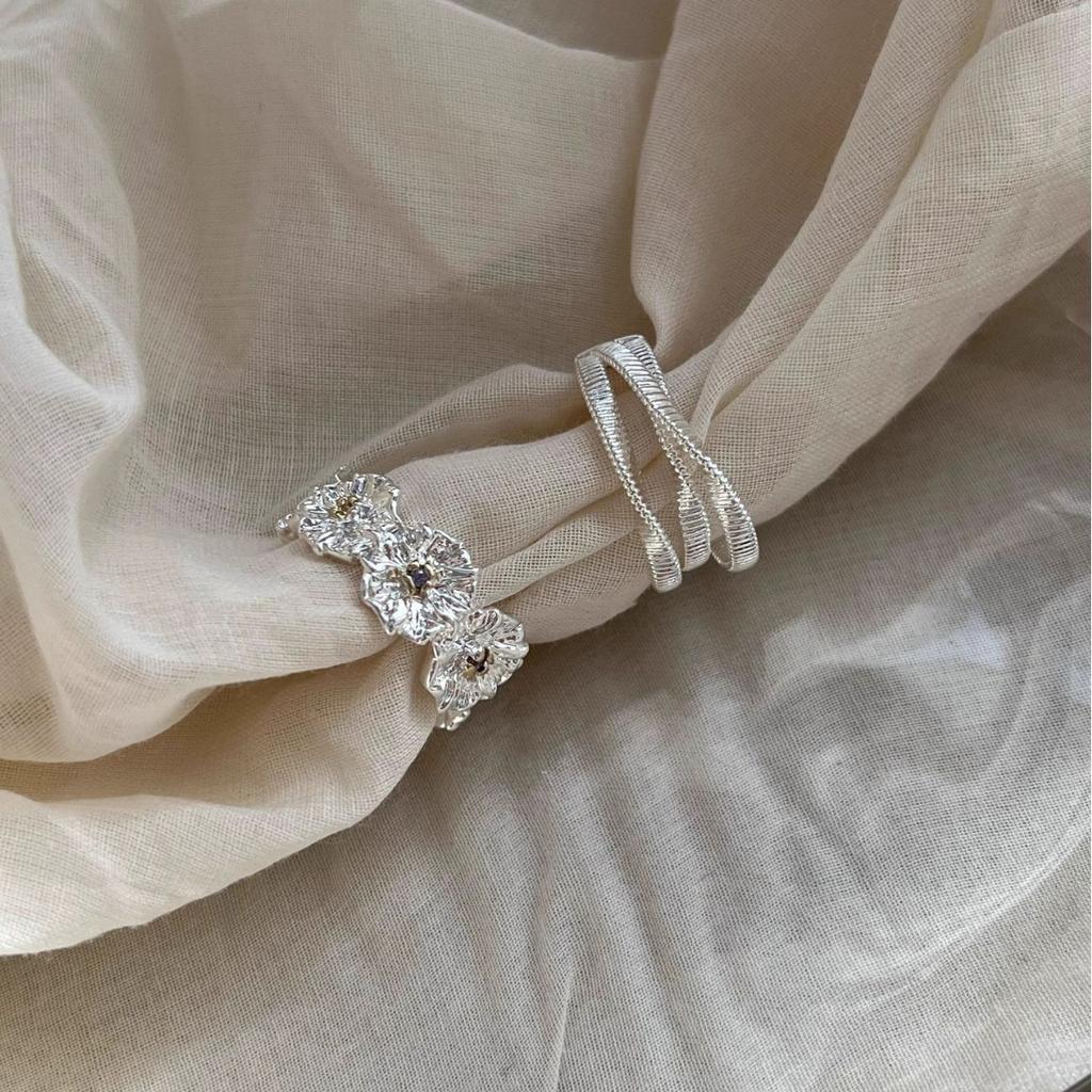 2Pcs Retro multi-layered twisted ring - flower-shaped ring - couple's ring