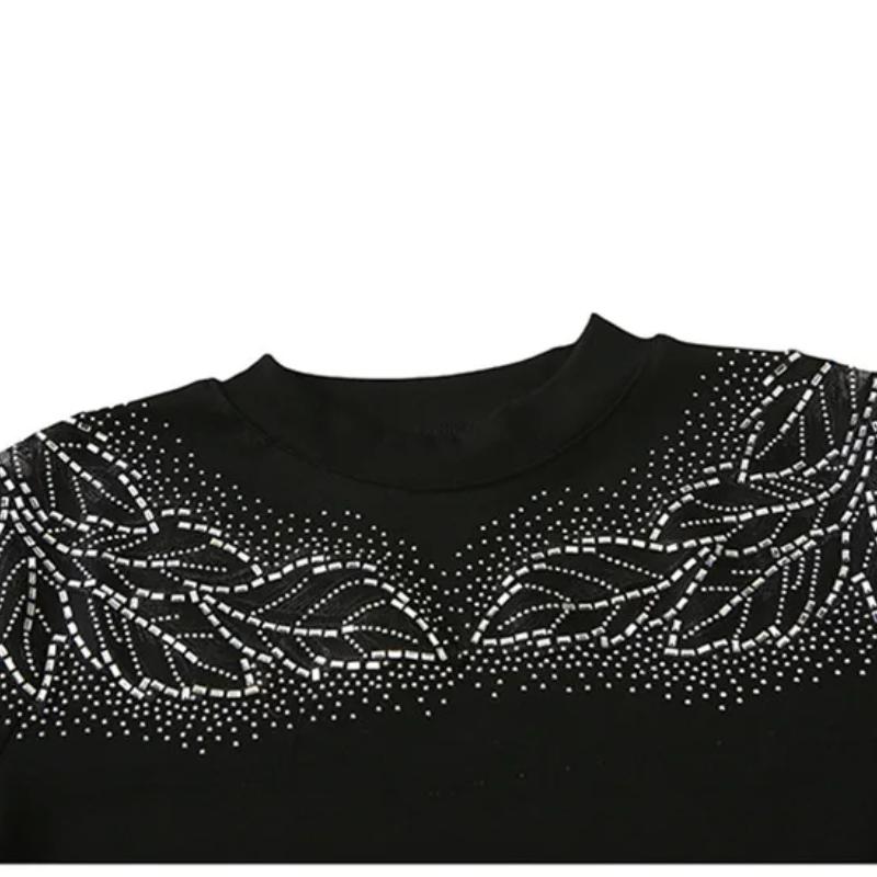 Summer New European Clothes Women's T-Shirt Luxury Hot Diamonds Tops Shirts Fashion Short Sleeve Slim Cotton Tees