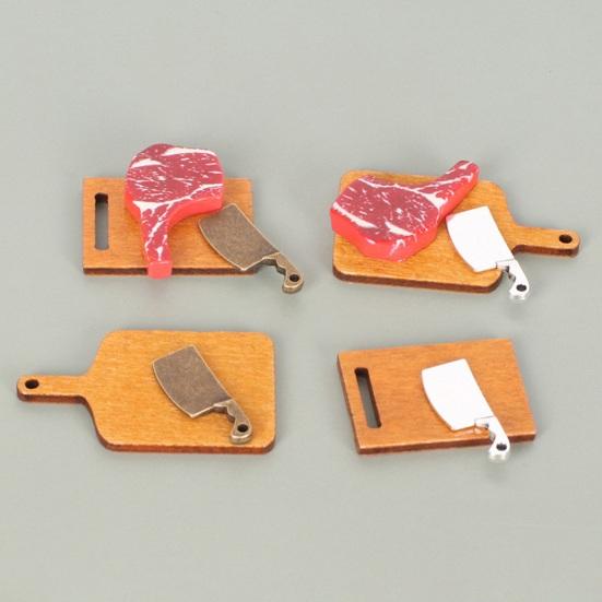 Mini Steak And Knife Set 3Pcs/Set Cutting Board, Tiny Wooden Realistic Miniature Food Display for Doll Mansion Kitchen Butcher Board