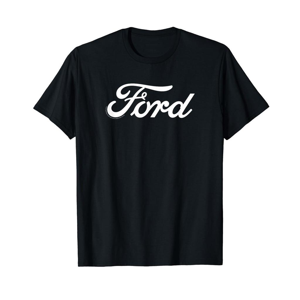 Ford Official Licensed White Script Logo T-Shirt, Classic Graphic Tee for Car Enthusiasts & Ford Fans