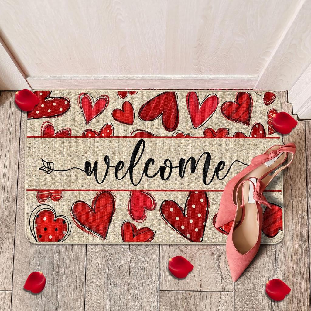 Love Valentine's Day Doormat Pink and Red Heart-shaped Welcome Doormat Living Room Carpet Living Room Entrance Porch Rug