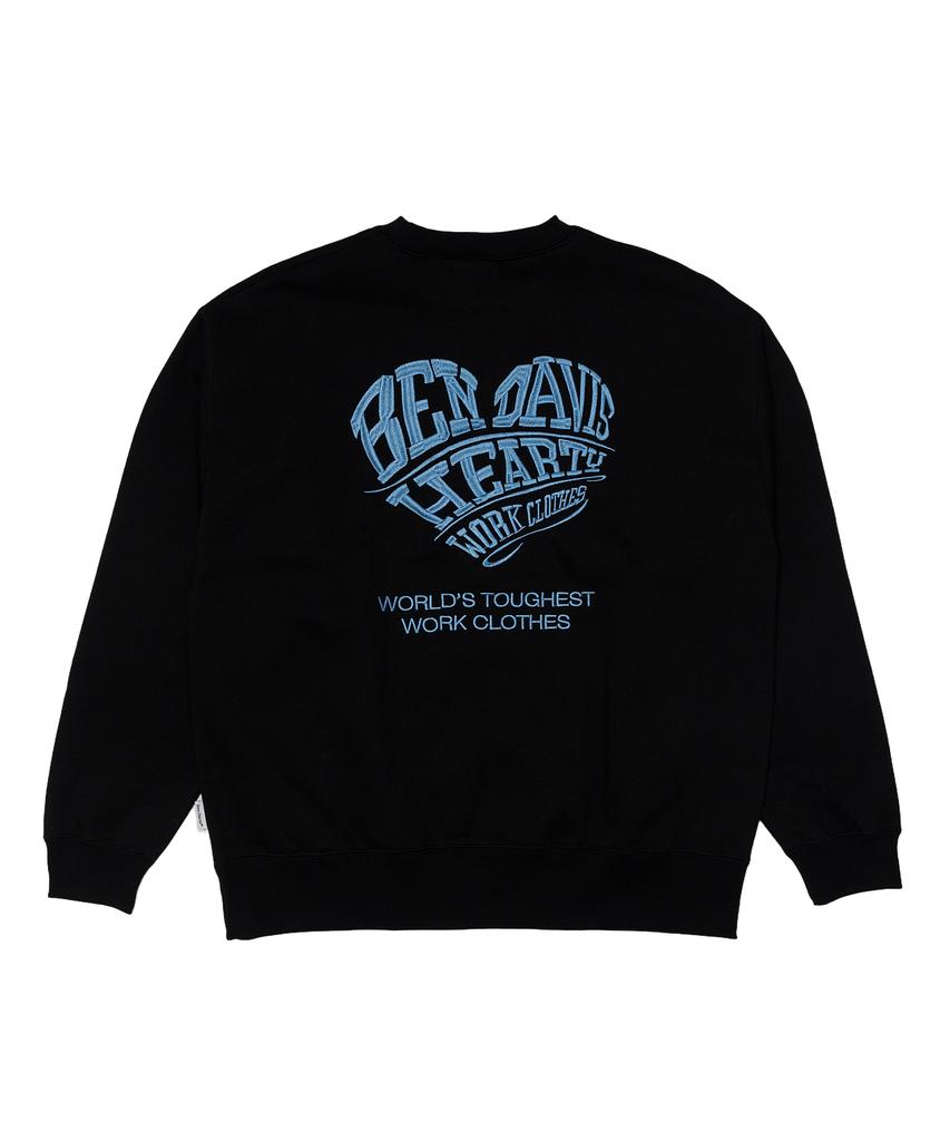 BEN DAVIS Heart Embroidered Crewneck Sweatshirt Black